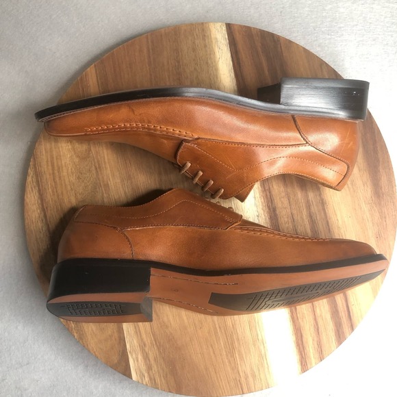 Stacy Adams Never Worn Mens Saddle Brown Lace Up Sq Toe Oxfords Size 8M 24101-03 - Picture 4 of 9